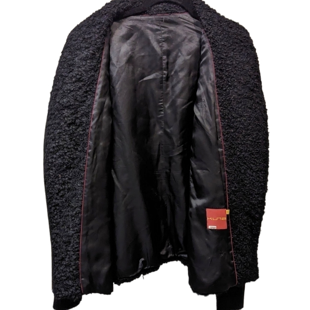 KUNA Black Alpaca Blend Mixed Media Asymmetrical Full Zip Jacket (L) - Picture 3 of 6